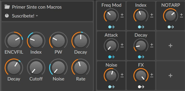 Preset Primer Sinte con Macros en Bitwig